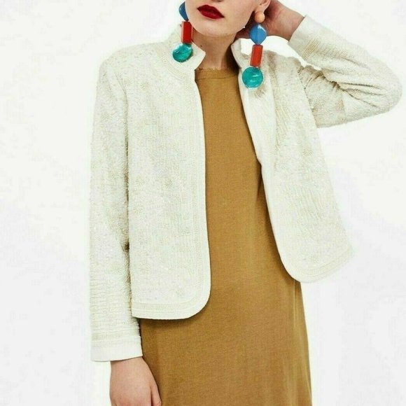 Zara Jackets & Blazers - SOLD! ZARA Beaded Cream Beige Long Sleeve Blazer